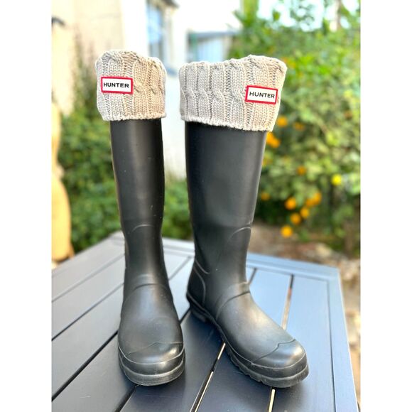 NWOT Hunter Tall Cable Knit Cuff Rain Boot Wellies Socks SZ L = US Wmns SZ 8-10 - Picture 1 of 6